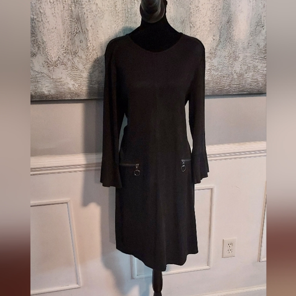 Neiman Marcus Black Faux Suede Sheath Dress Sz-10